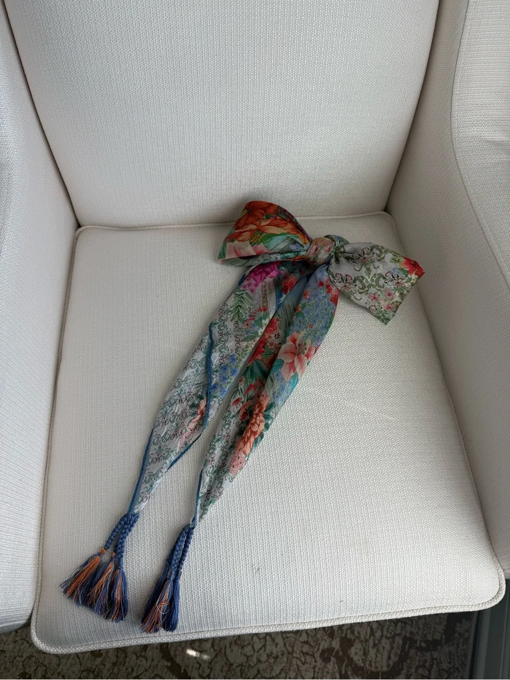 Johnny Was Floral 100% Silk Scarf with Tassels